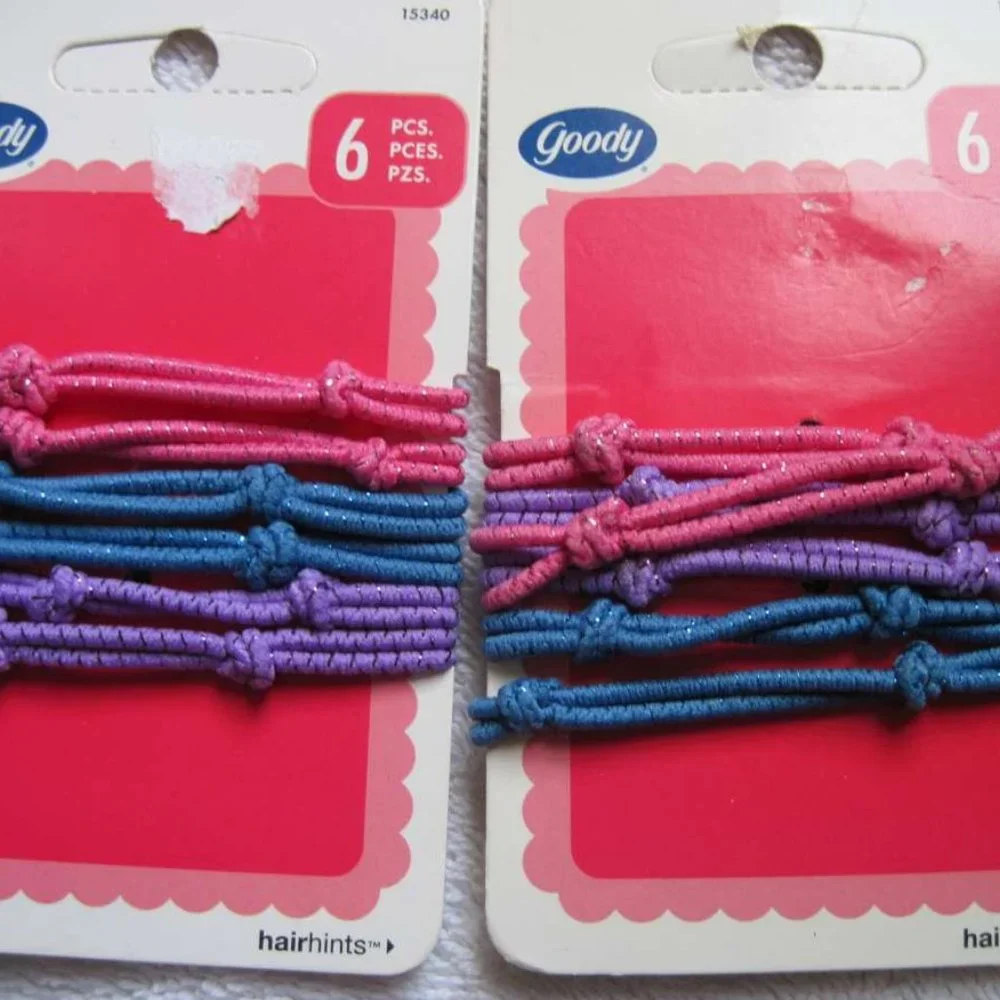6 Goody 2008 Old Formula Elastic Tinsel Woven Thin Dark Ponytailer Hair Bands